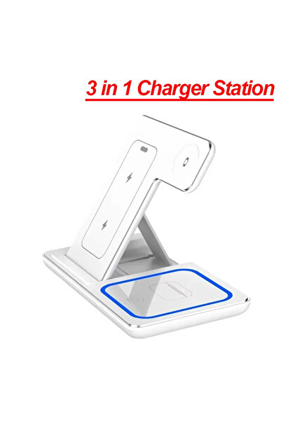 Vikefon WHITE 3 in 1 Foldable Wireless Charging Station for iPhone 17 16 15 1...