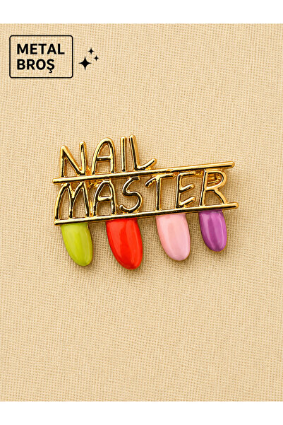 DREAMIOGIFTANDBOX Nail Master Yazılı İğneli Broş Renkli Oje Temalı Kuaför Güz...