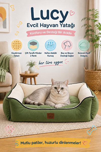Genel Markalar Lucy Yeşil & Ekru Yüksek Kaliteli Köpek Yatağı