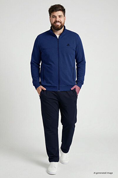 TOMMY LIFE Indigo - Navy Blue Stand Collar Oversized Men's Tracksuit Set - 85176