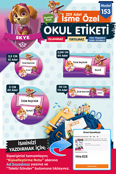 t tuğset etiket Okul Etiketi Kalem Defter Etiketi Özel İsim Yazılabilen Etiket Seti -İsimli Etiket-T1454-