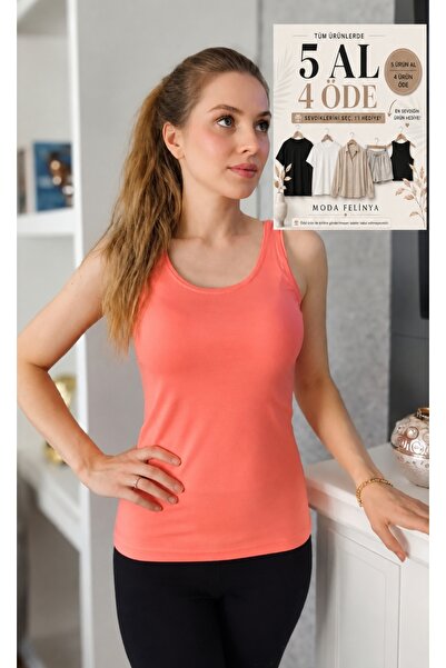 moda felinya KADIN ASKILI MERCAN RENGİ BODY ATLET