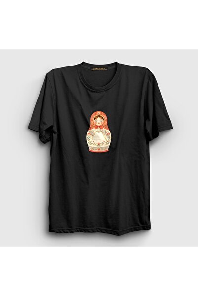 Presmono Unisex Black Vintage Matryoshka Doll T-Shirt 620807Tt
