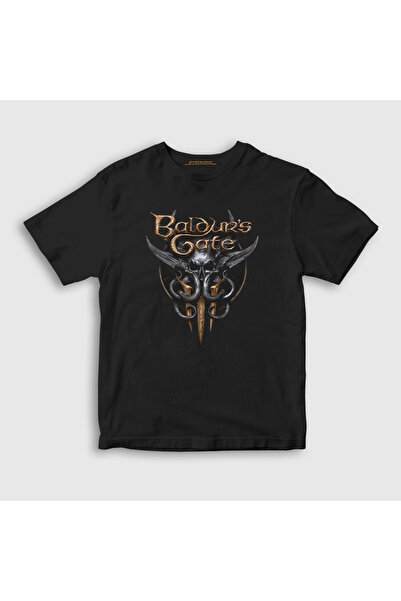 Presmono Унисекс дечија црна мајица са логом игре Baldur's Gate T-shirt