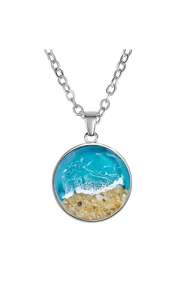 Choice 1 Boho Round Ocean Beach Dome Glass Pendant Necklace For Women Men Sum...