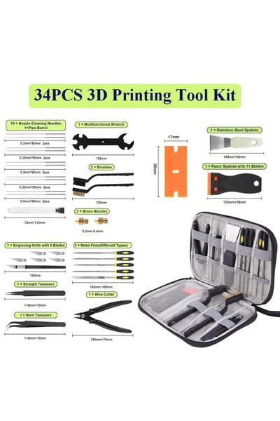 Choice 34pcs 3D Printer Tools Kit for FDM/SLA Printers Nozzle Cleaning Tools ...