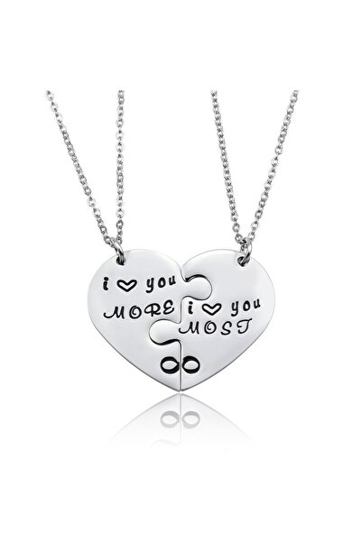Choice 1 Romantic Stainless Steel Heart Matching Necklace I Love You More Cou...