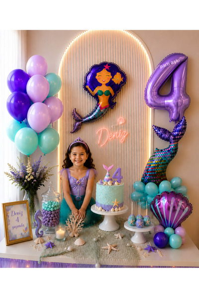 PARTİ AŞKI Pırıltılı Deniz Kızı 5'li Doğum Günü Balon Seti & Kız Çocuk Doğum ...