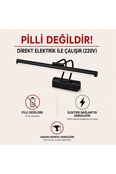 SeKaTech Resim, Tablo, Ayna Üstü Banyo Ledli Aplik 220v Siyah Flüt Aplik 3000...