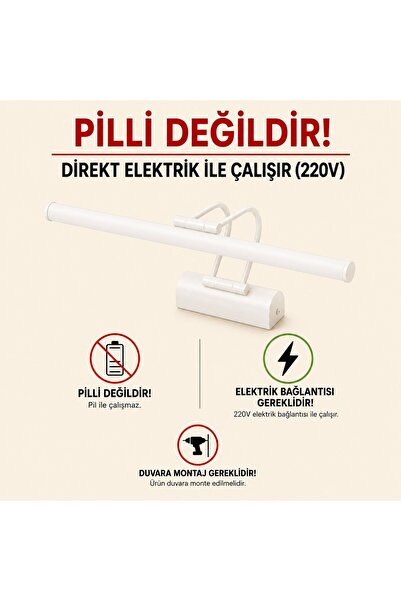SeKaTech Resim Tablo Ayna Üstü Banyo Ledli Aplik 220v Beyaz Flüt Aplik 3000k ...