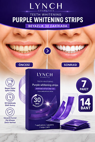 Lynch Cosmetics Mor Diş Beyazlatma Bantları - 7 Paket 14 Adet Bant