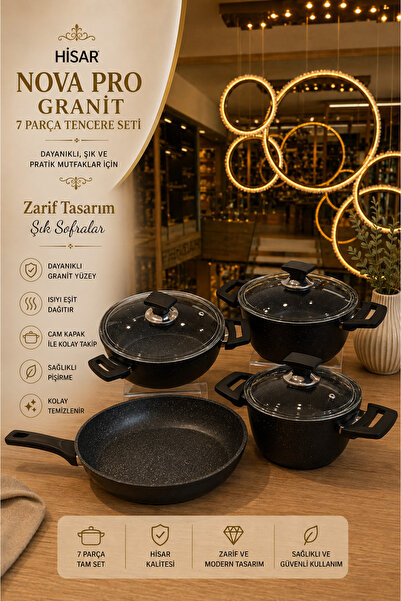 ŞİRİN VALENT HOME Hi̇sar Nova Pro Granite 7 Piece Cookware Set
