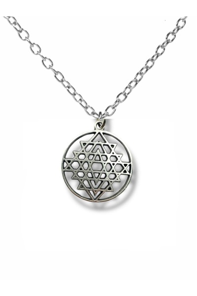 Herşey Nota Sri Yantra Symbol Figured Necklace – Silver Color Spiritual Metal...