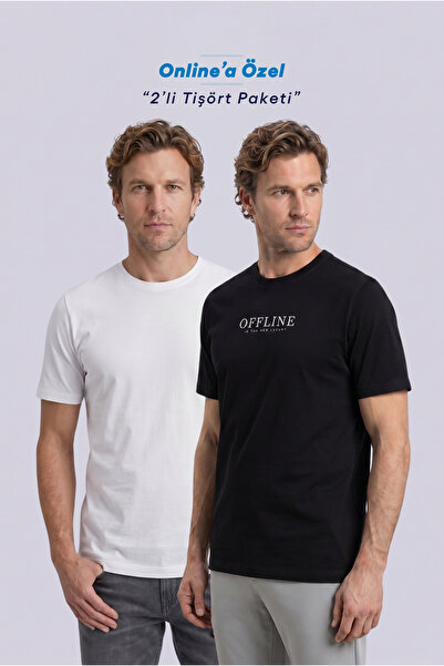 Kiğılı Crew Neck Regular Fit 100% Cotton Printed - Plain 2-Pack T-Shirt Set