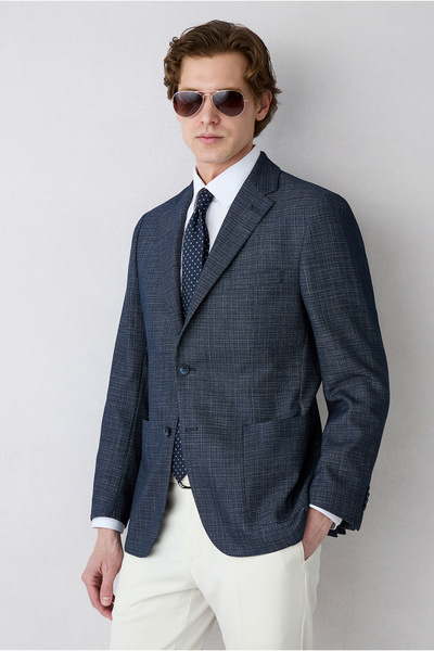 Kiğılı 8 Drop Muscle Fit Long Athletic Cut Mono Collar Pocketed Patterned Jacket