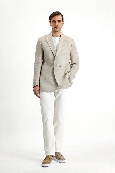 Kiğılı 7 Drop Slim Fit Dar Kesim Keten Karışımlı Kruvaze Ceket