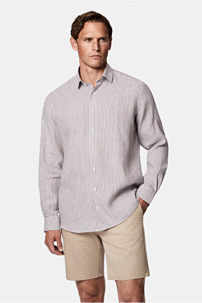 Abdullah Kiğılı Long Sleeve Regular Fit Striped 100% Linen Shirt