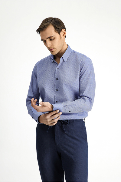 Kiğılı Uzun Kol Slim Fit Dar Kesim Klasik Desenli Pamuk Gömlek