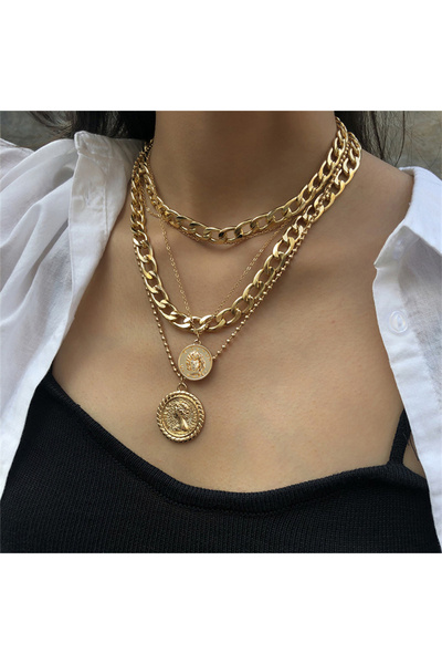 Choice RINHOO FRIENDSHIP NC25Y0747-1 Vintage Gold Color Thick Chain Multi-lay...