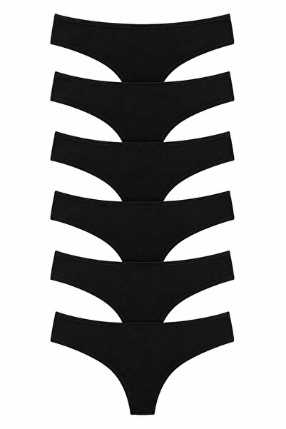 Ka Art Gallery 6-Pack Brazilian String. Cotton Basic Normal Waist Panties. Black