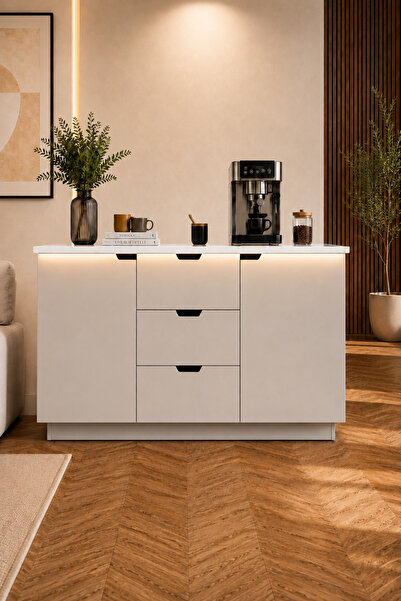coffee world The coffee corner features an elegant white and gray finish.