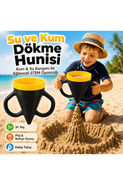 Kum ve Su Dökme Hunisi 3+ Yaş Aktivite Plaj Oyuncağı | STEM Eğitici Kum Kalesi Yapma Oyuncağı | Sarı Renk