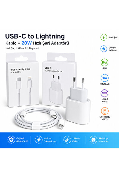Kotenart iPhone 20W PD USB-C Hızlı Şarj Adaptörü + USB-C to Lightning Şarj ve...
