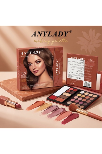 ANYLADY أنيلادي لوحة مكياج 32 لون آيشدو مع هايلايتر وبلاشر وحواجب وشفاه