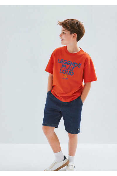 Mavi Baketbol bedrucktes orangefarbenes T-Shirt in Übergröße / weiter Schnitt...