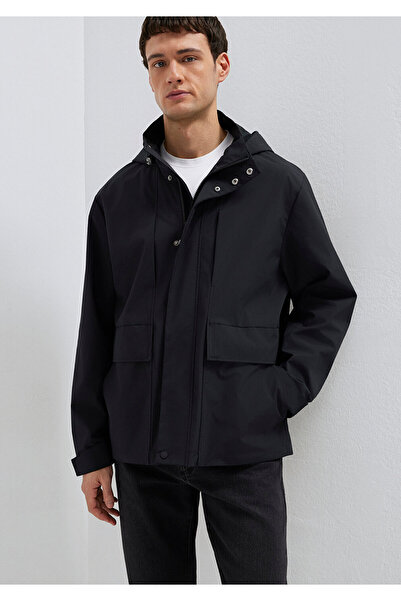 Mavi Kapüşonlu Siyah Ceket Loose Fit / Bol Rahat Kesim 0110757-71379