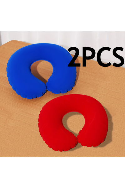 Choice Blue and Red 2Pcs/Pack Inflatable U-Shaped Pillow, Portable Folding Ne...