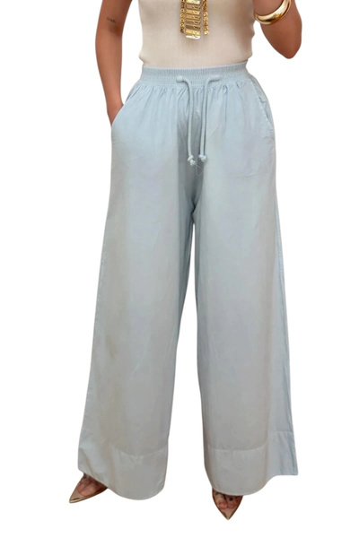 SUMEF Women's 100% Cotton Wide-Leg Pants with Elastic Waist