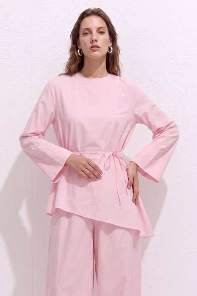 zenne Asymmetric Voile Suit Y0161 - Pink