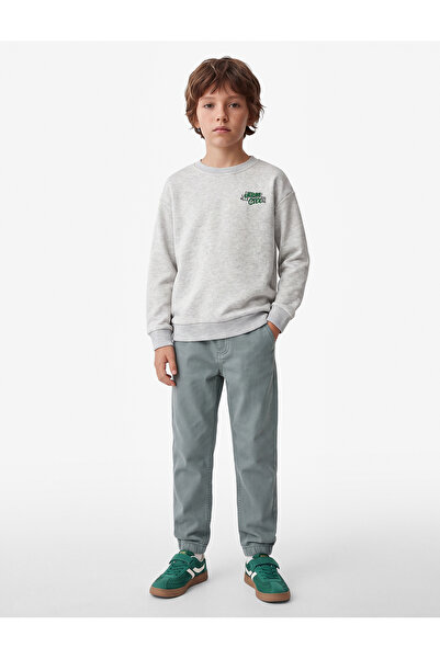 Koton Ruffled Crew Neck Long Sleeve Printed Sweatshirt