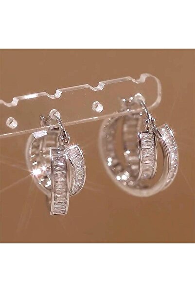 Choice E4464 Huitan Fashion Double Circle Women Hoop Earrings Silver Color In...