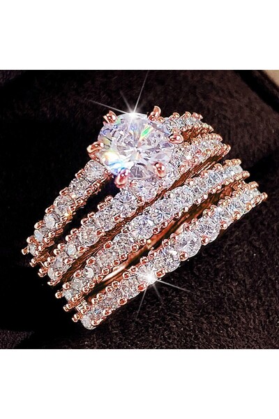 Choice18 8 Q259 Huitan Sparkling 2Pcs Set Cubic Zirconia Rings for Women Wedd...