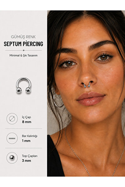 316L Çelik 2 Ucu Toplu Yarım Ay Smiley Piercing Gold Gümüş Siyah Hologram