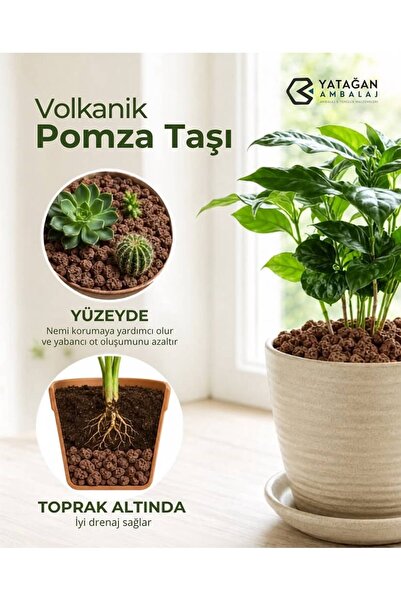 Genel Markalar Doğal Volkanik Pomza Taşı 10 L (5 KG) | Saksı Drenaj Taşı | Pe...