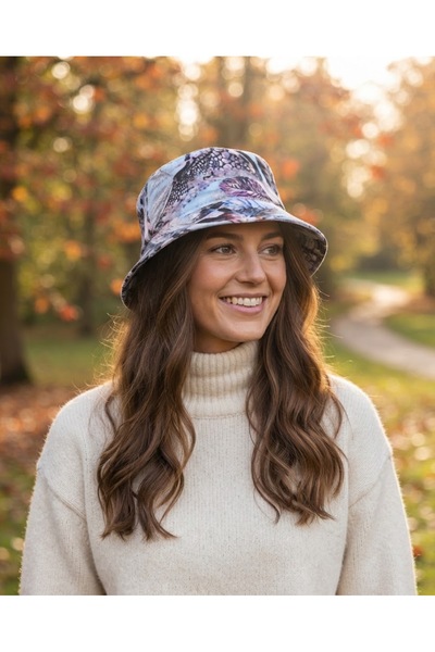 Fonem Unisex Safari Hat Patterned Fo 7065 Blue - Sun Protection, Wide Brim, D...