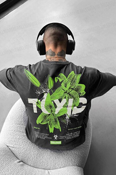 Millionaire Erkek Füme Toxic Oversize Fit Bol Geniş Kalıp Salaş Kesim T-shirt