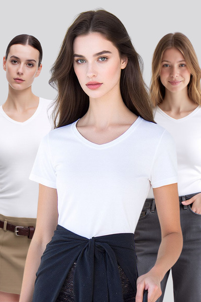 Pearlune Women's 3-Piece V-Neck Short Sleeve Cotton Modal Flexible Undershirt...