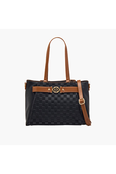 Bessie London Checked Tote Bag with Detachable Strap