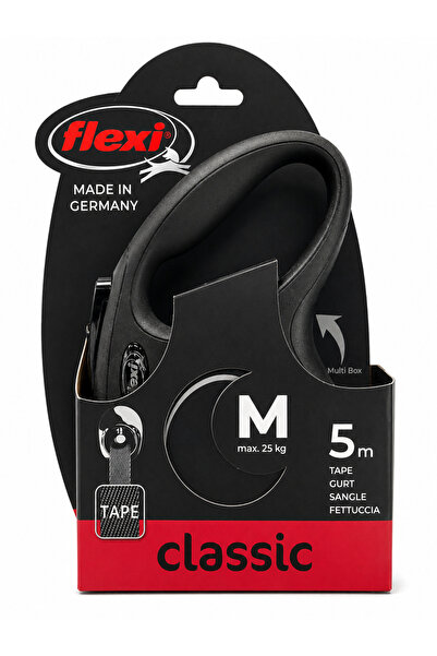 Flexi Classic Otomatik Köpek Gezdirme Kayışı Siyah M / 5 Metre / Max 25 Kg.