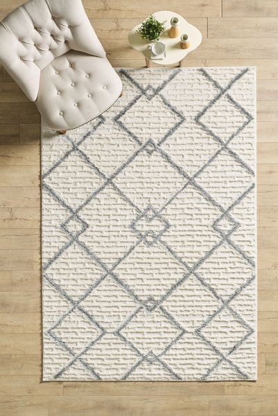 Acem Home Yumuşak Bukleli İskandinav Tasarım Salon Oturma Odası Yolluk Krem Halı