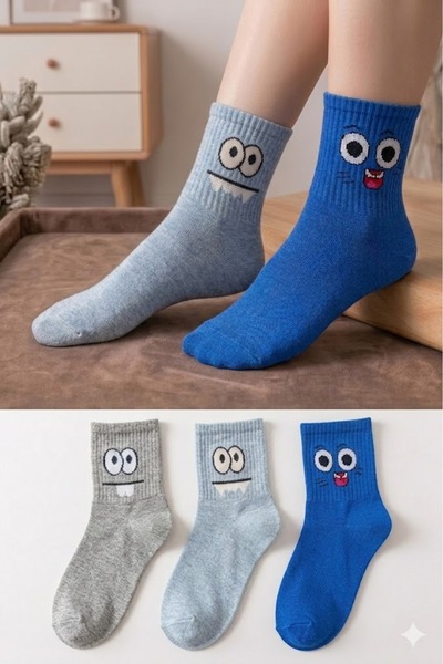 Socks Stores 3 Pairs of Emoji Patterned Unisex Colorful Socks Cotton Soft Tex...