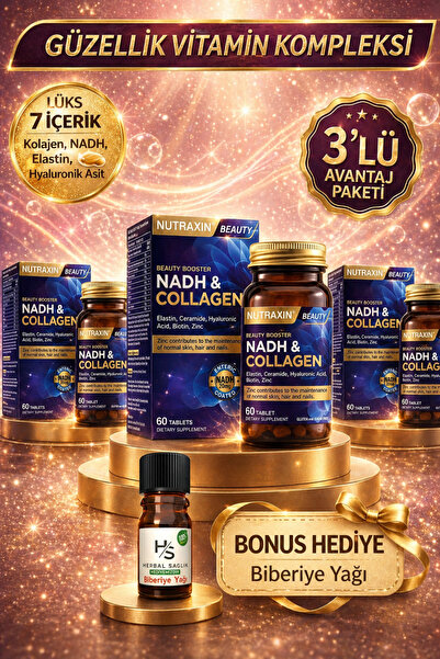 Nutraxin 3 Adet Nadh Kolajen 60 Adet Tablet Tip1-Tip3 Hyaluronik Asit, Elasti...