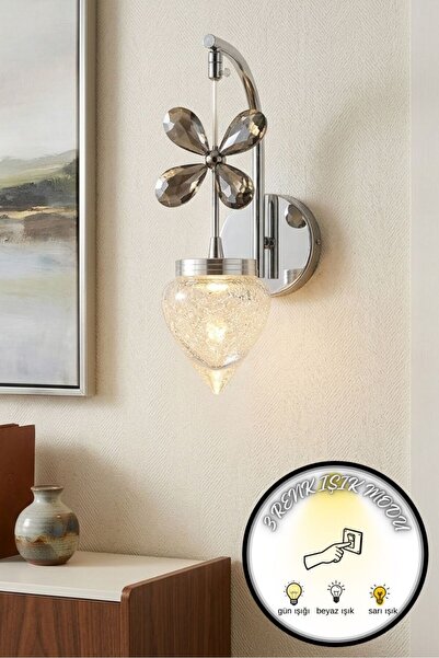 bella lighting Minimal Gümüş Tekli Duvar Apliği 3 Renk Kristal Camlı Modern A...