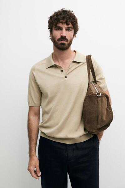 Massimo Dutti Akışkan pamuklu triko polo yaka kazak