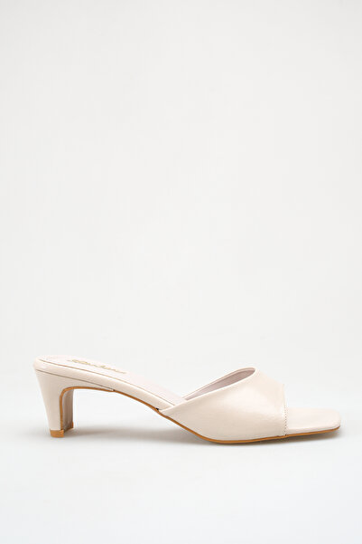 LDR Γυναικείες μαύρες δερμάτινες παντόφλες με κοντό τακούνι και τετράγωνη μύτη