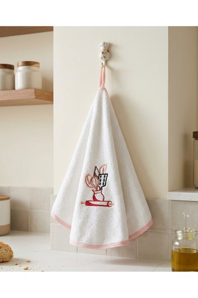 Vivesta Home 100% Cotton Round Kitchen Towel 50 cm – Set of 2 |   High Absorbency, with Hanging Loop, Stylish Embroidered Design, Machine Washable Drying Cloth